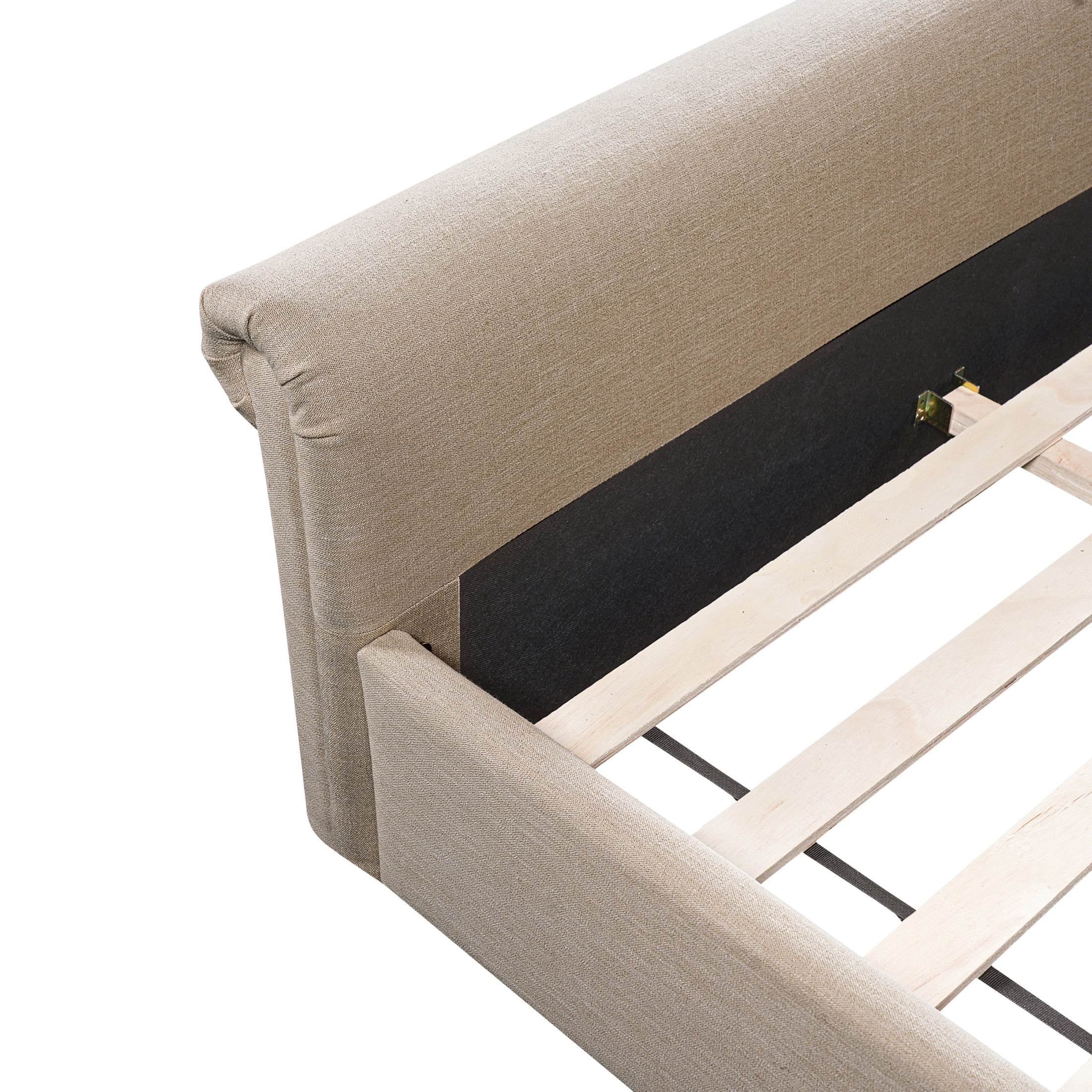 Christopher Knight Home King Upholstered Bed Frame with Linen Fabric, Rolled Headboard, Sand