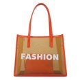 thumbnail image 2 of Bolso de playa para mujer, 2 uds., bolso de mano de malla, bolso de PU para niñas, bolsos de compras (naranja) Tmvgtek Para Estrenar, 2 of 9
