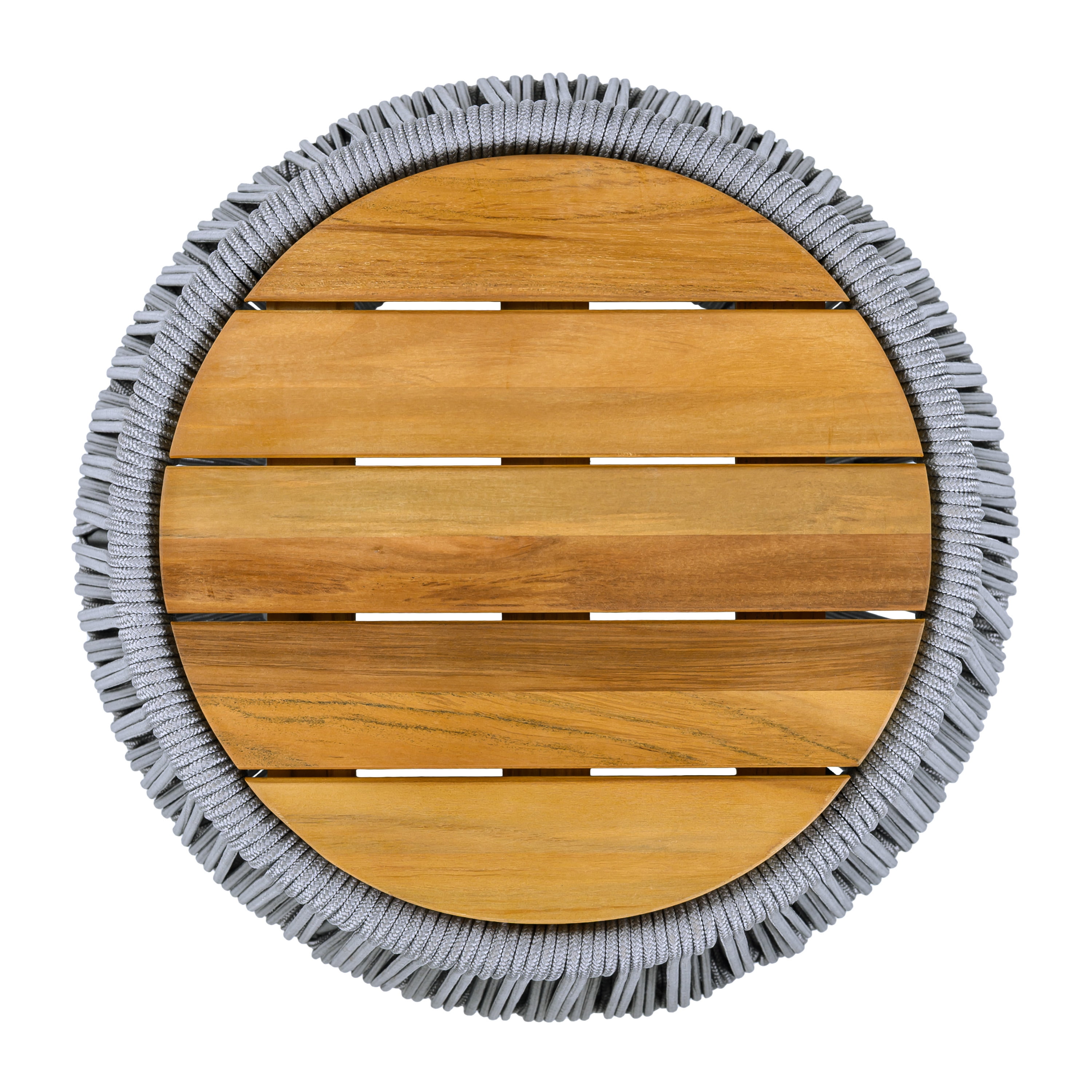 Side Table, Outdoor Acacia Wood Table with Grey Rope Base for Patio Balcony Garden, Teak
