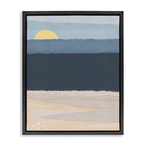 Stupell Industries Contemporary Abstract Ocean Shore Shining Sun Over Coast Black Floating Frame Canvas Art, 17 x 21, by Darlene Seale