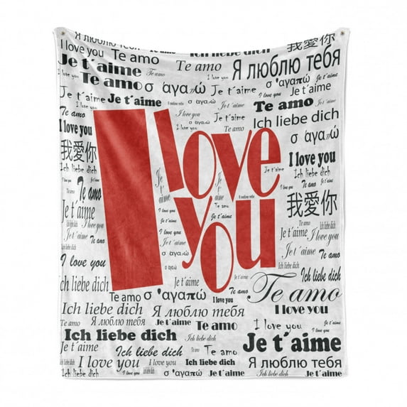 I Love You Soft Flannel Fleece Throw Blanket, Newspaper Love Words Contemporary Happy Mothers Day, Cozy Plush for Indoor and Outdoor Use, 50" x 70", White Black, by Ambesonne