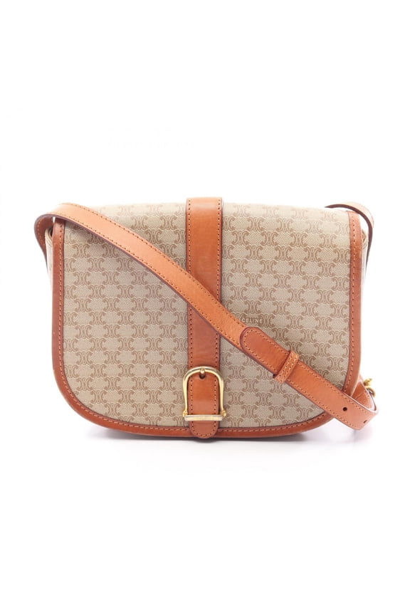 Pre-Owned Celine Triomphe Shoulder Bag/Handbag, Coated Canvas and Leather, Women's, Beige/Brown