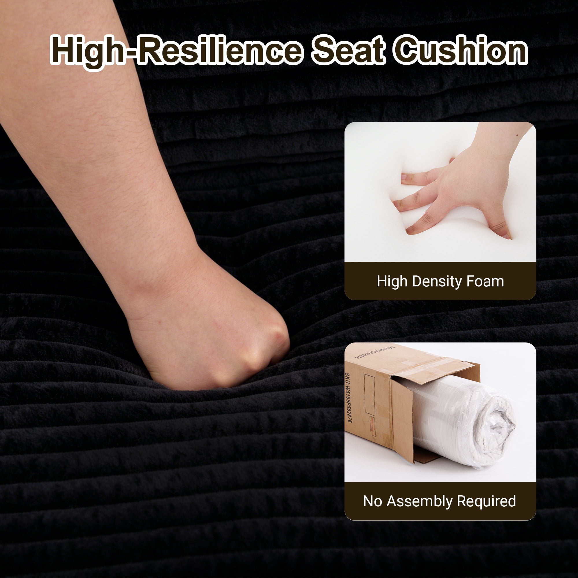 55" Convertible Futon Sofa Bed,Folding Boneless Couch with Sleeper Sofa,Fold Out Floor Sofa with Deep Seat,Cloud Corduroy Foldable Mattress Couch for Living Room,Black