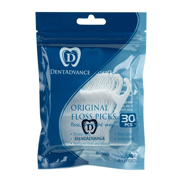 DentAdvance Premium Angled Travel Dental Floss Picks, 30 count