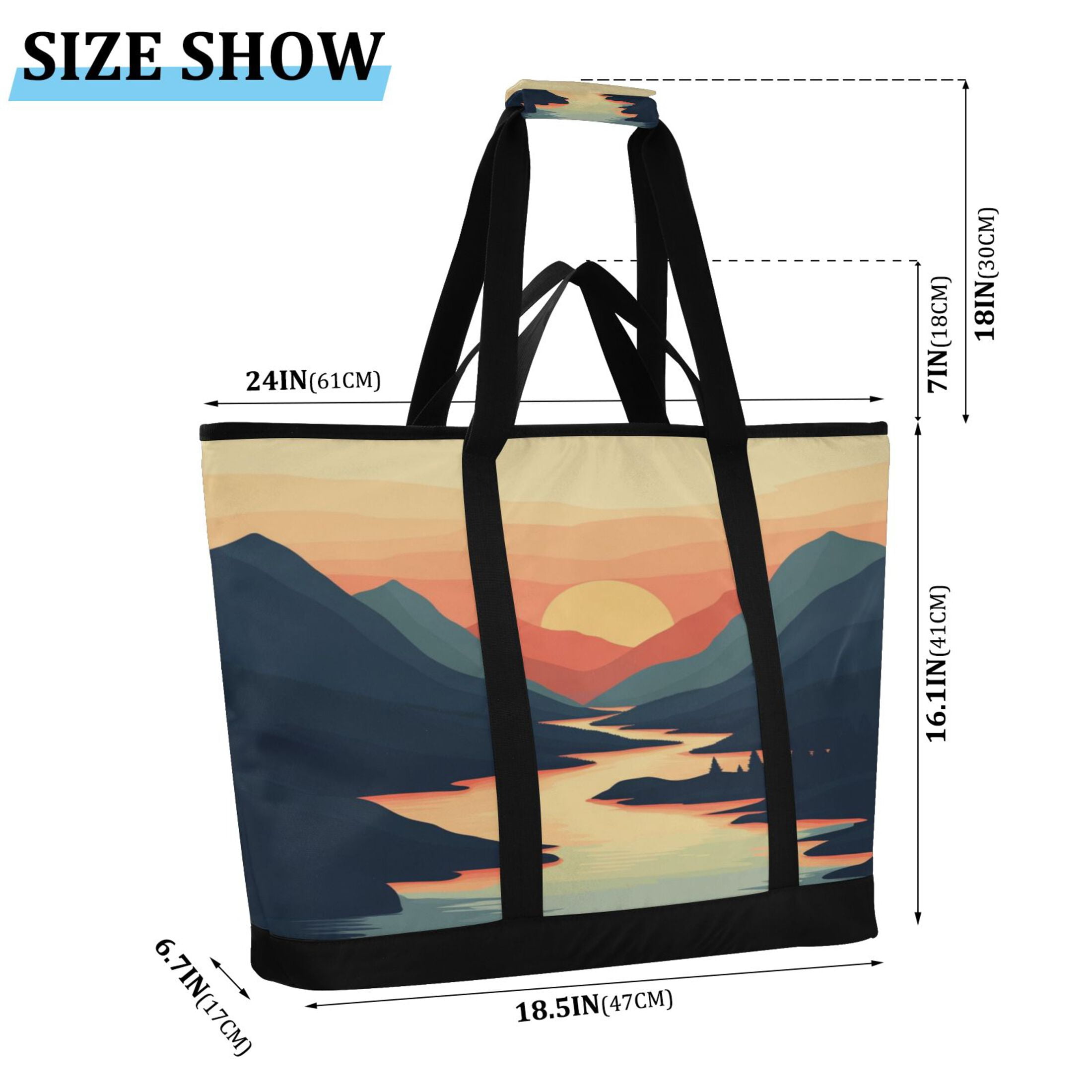 Large Hand-held Ice Pack Picnic Bag Insulation and Refrigeration Suitable for Shopping Picnics and Camping River Sunset