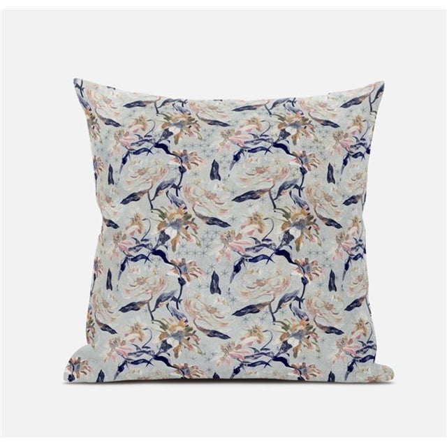 HomeRoots 411600 16 in. Light Blue & Indigo Roses Suede Throw Pillow, Light Green & Blue
