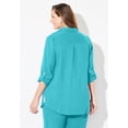 thumbnail image 2 of Catherines Women's Plus Size Anywear Pucker Cotton Buttonfront Roll Tab Shirt, 2 of 5