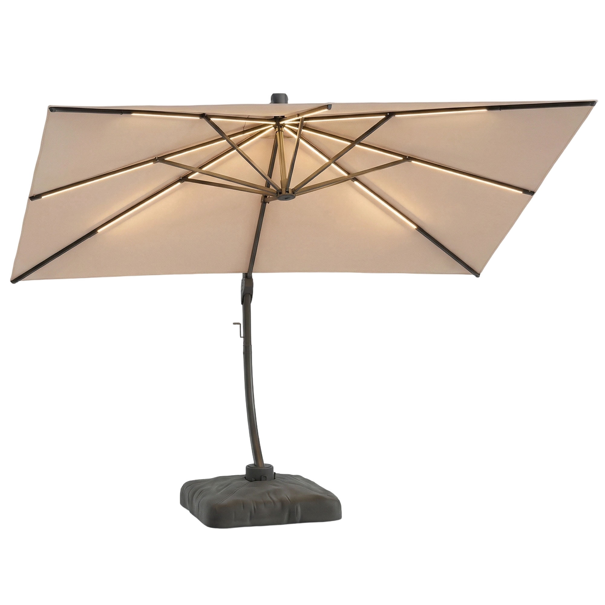 LAZZO 11ft Outdoor Patio Umbrella with Base and Light, All-Aluminum Offset Cantilever Umbrella for Pool & Backyard, Champagne