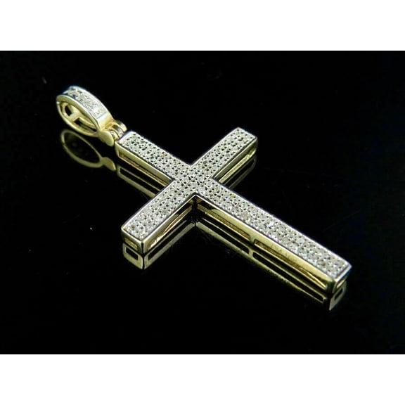 1Ct Pave Cut Diamond Cross Beautiful Pendant 14K Yellow Gold Finish Free Chain