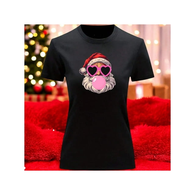 Playera Blusa Con Estampado De Santa Fashion Con Lentes Y Chicle Ropa De Mujer Color Negro Talla Chica Marca Emil SaEs