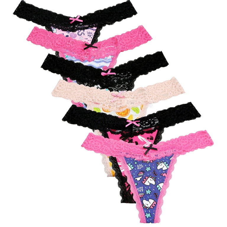 Women's Cotton Thongs, T Back Low Waist No See Through Panties Seamless  Lace Thongs S-2XL, 6-Packs
