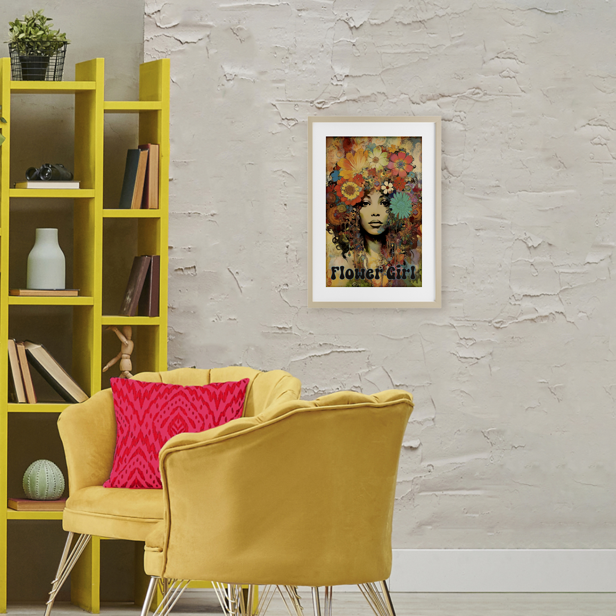 Bohemian Flower Girl Birch Framed Print Under Glass, design by Sasha