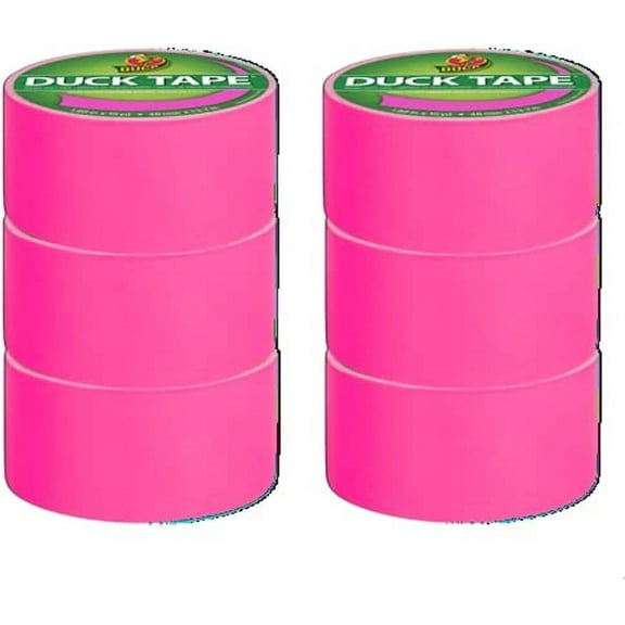 Duck Brand 1265016_C Duck Color Duct Tape, 6-Roll, Neon Pink, 6 Rolls