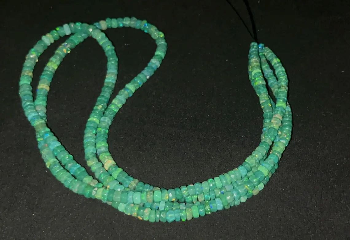 AAA+ Green Ethiopian Opal Faceted Rondelle Beads 3-4mm Green Faceted Opal Beads 16 Inch Green Opal Beads Rondelle Green Opal Strand