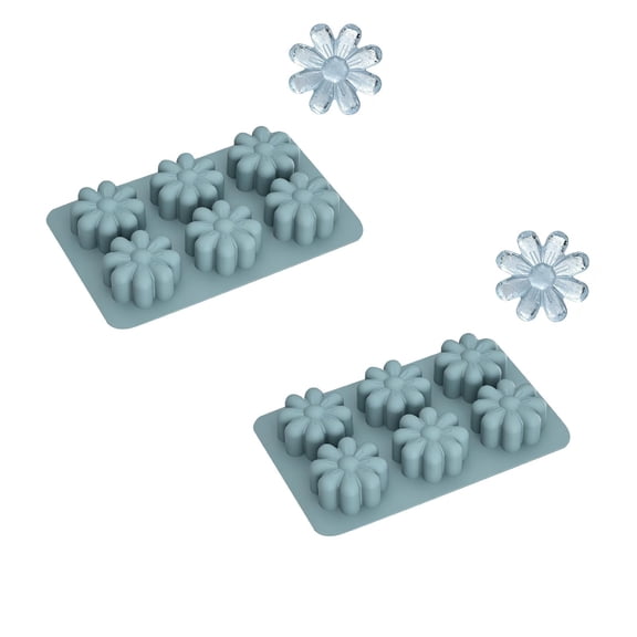 2Pcs Daisy Shaped Ice Cube Tray with Lid for and Drinks, Flexible Silicone for Easy Release, Stackable Storage Ice Mold for Bourbon