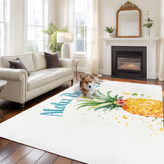 6'x9' Area Rugs, Summer Pineapple Indoor Outdoor Area Rug for Living Room Bedroom, Watercolor Modern Art Tropical Fruit Washable Bathroom Rugs Kitchen Floor Carpet Mats Home Decor Aesthetic