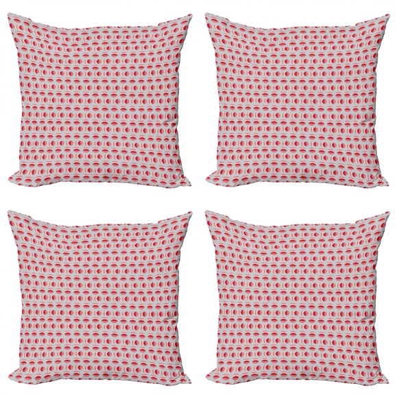Abstract Throw Pillow Cushion Case Pack of 4, Contemporary Round Elements Polka Dots, Modern Accent Double-Sided Print, 4 Sizes, Pale Taupe Dark Coral, by Ambesonne