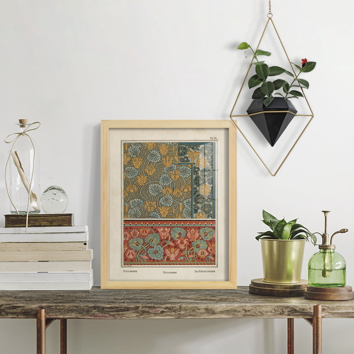 Nouveau Decorative I - Framed Print w/glass - Natural Wood