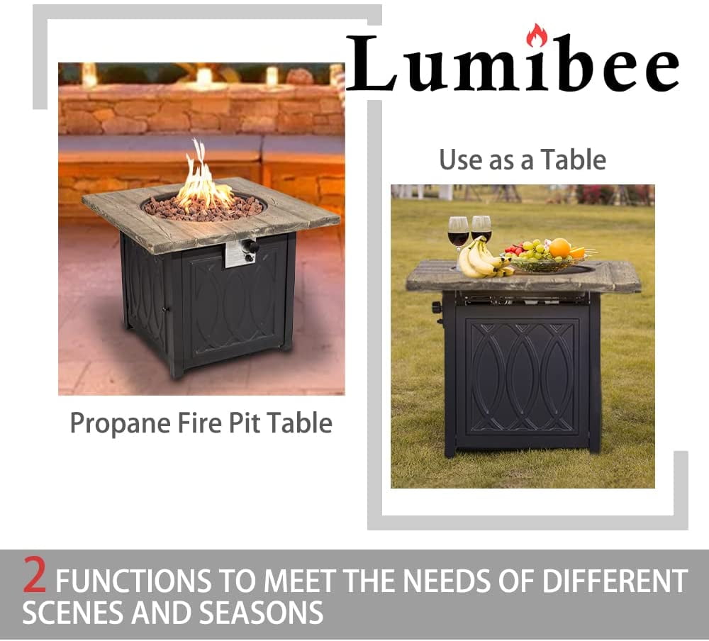 30-Inch 40,000 BTU Lumibee Gas Fire Pit Table Deluxe Concrete Outdoor Propane Firepit Round Table with Lava Rock & Waterproof Cover Smokeless Fire Pits for Outside Patio Backyard CSA Approved 