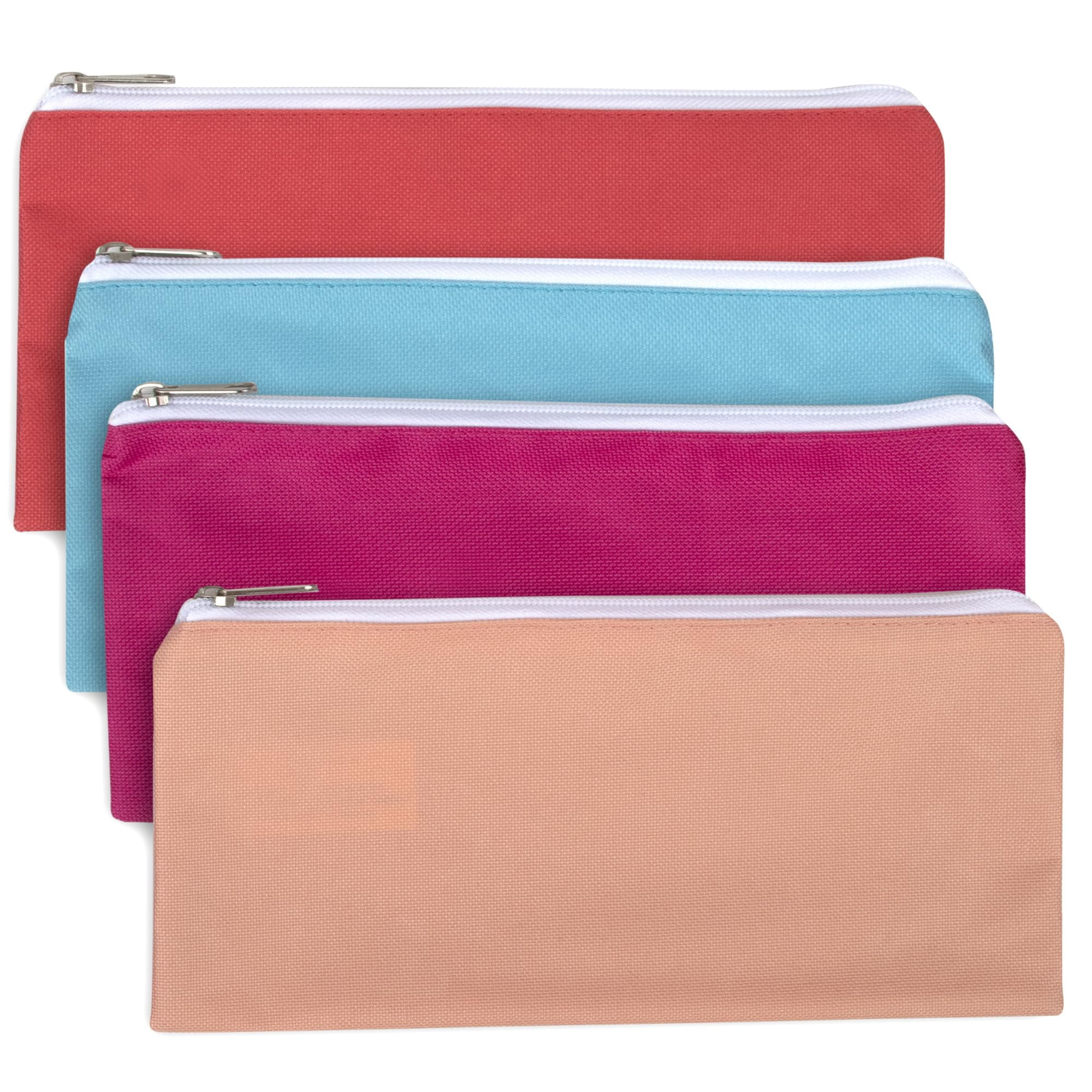 100 Pack of Bulk Wholesale Solid Color Zippered Pencil Cases for Pens, Pencils, Markers, Crayons, and Writing Stationary Supplies in 4 Assorted Colors