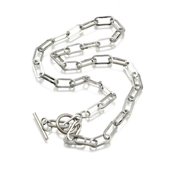 Unisex 304 Stainless Steel Paperclip Chain Necklaces with Toggle Clasps Stainless Steel color 17.71 inch(45cm)