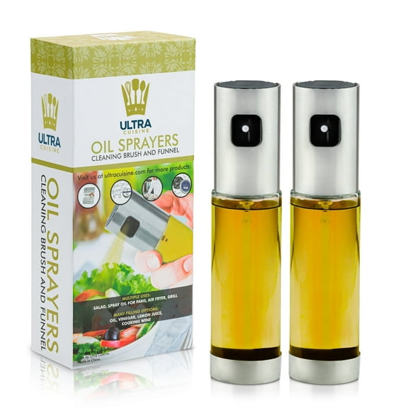 Glass Spray Bottle Kitchen Set - Healthy, Home-cooked Meals - Dispense Oil, Vinegar & Sauce for Roasting or Grilling - 2 pack Oil Sprayer for Cooking 100ml - Refill Funnel & Cleaning Brush Included