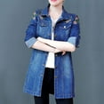 thumbnail image 2 of Lroveb Denim Jackets for Women Casual Jacket Slim Embroidery Long Sleeve Coat Female Jeans Coats with Pockets, 2 of 6