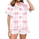 thumbnail image 3 of RKSTN Valentine's Day Gifts Women's Valentines Pajama Sets Plus Size Notch Collar Button Down Valentine Heart Print Short Sleeve T Shirt and Pjs Shorts 2PC Matching Set 2 Piece Summer Loungewear, 3 of 6
