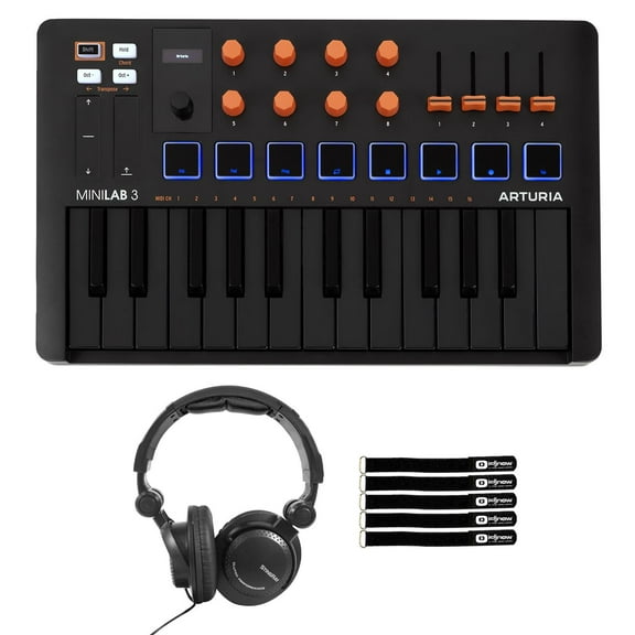 Arturia MiniLab 3 Orange Limited Edition Universal MIDI Keyboard Controller with Headphones Package