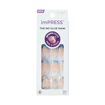 KISS imPRESS No Glue Needed Press On Nails, French, Snooze, Blue, Short Squoval, 30 Count