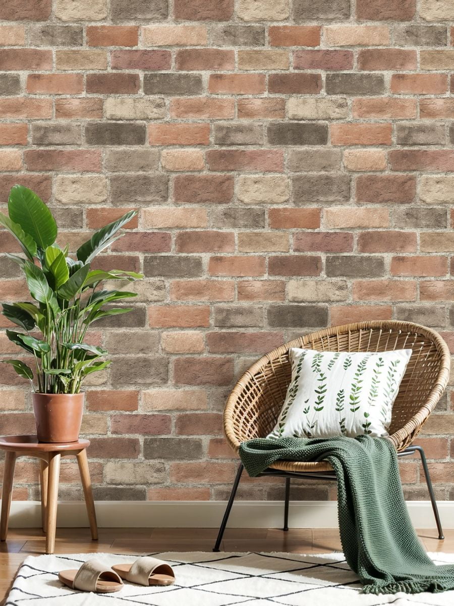 Peel and Stick Wallpaper Rustic Brick Wall Textured Surface Warm Earthy Tones Wall Mural 23.6in x 9.8ft Self Adhesive Removable Wall Paper Renter Friendly Wallpaper for Nursery Bedroom Cabinets
