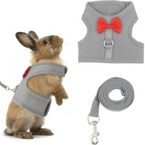 Bunny Rabbit Harness with Leash, Cute Grey Adjustable Mesh Vest for Bunnies Ferret Small Pig & Squirrel Bunny Leash Vest Mesh for Walking for 5.5-10Lb Bunnies