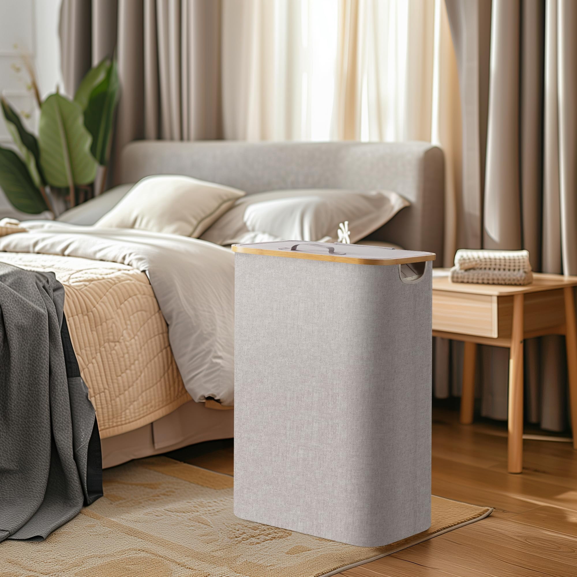 HBlife 120L Slim Laundry Hamper with Lid and Removable Inner Bag,Lightgrey