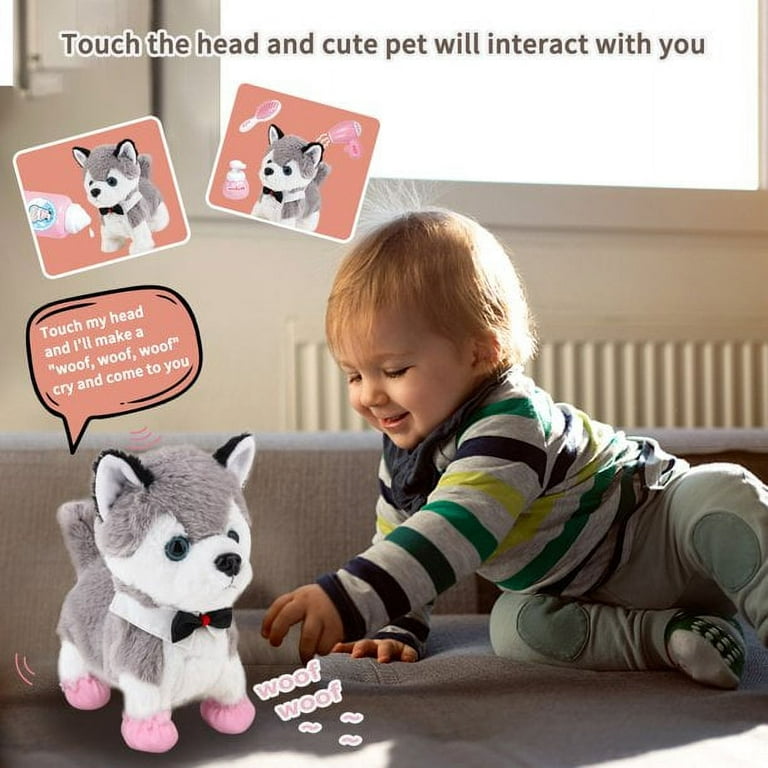Ashion Simulation Plush Dog Electronic Interactive Pet Puppy + Traction Rope Walking Barking Tail Wagging Companion Toys for Kids, Size: 18, Corgi
