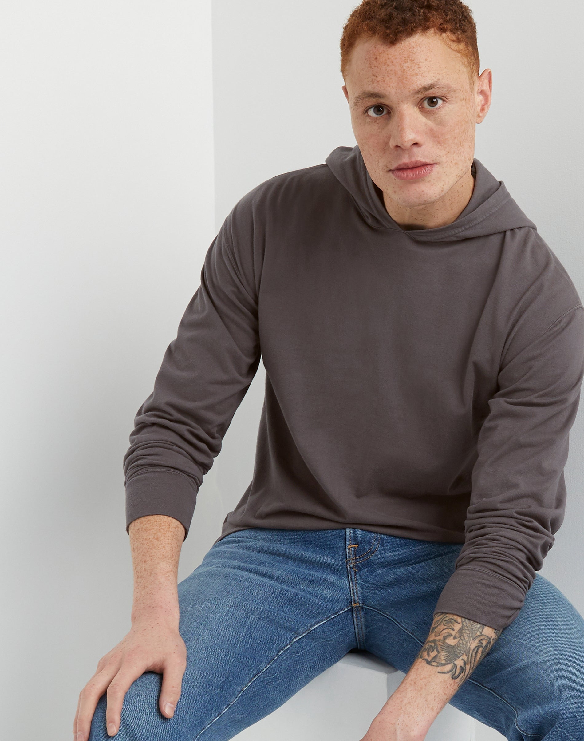 Hanes Men's Garment Dyed Cotton Long Sleeve T-Shirt Hoodie, Sizes S-3XL