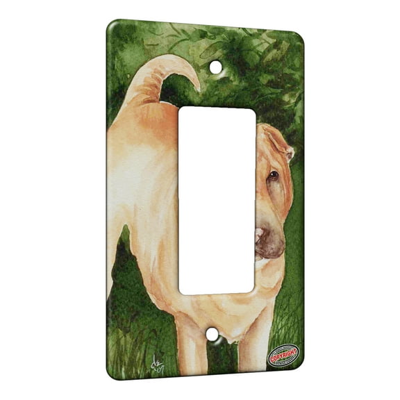 KuzmarK™ 1 Gang Rocker Wall Plate - Annie on Green Cream Chinese Shar Pei Dog Art by Denise Every
