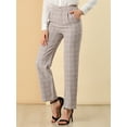 thumbnail image 5 of INSPIRE CHIC Women's Plaid Elastic Waist Button Zipper Straight Leg Long Pants M Camel, 5 of 6