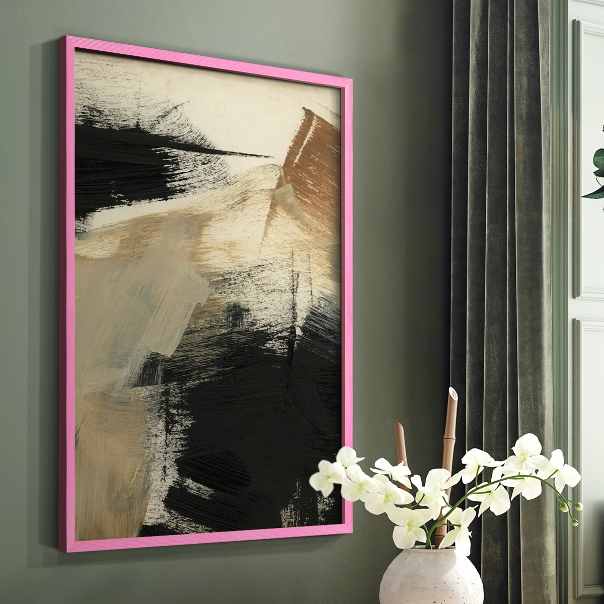 Baked Paintstrokes III Framed Print in Pink Solid Wood Framed Print No Nail Hanging
