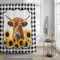 thumbnail image 3 of Farm Animal Cow Shower Curtain, Black Plaid Sunflower Floral Country Style Waterproof Shower Curtain Set with 12 Hooks Lightweight Bath Curtains Fabric Bathroom Decor 72x84 Inches, 3 of 9