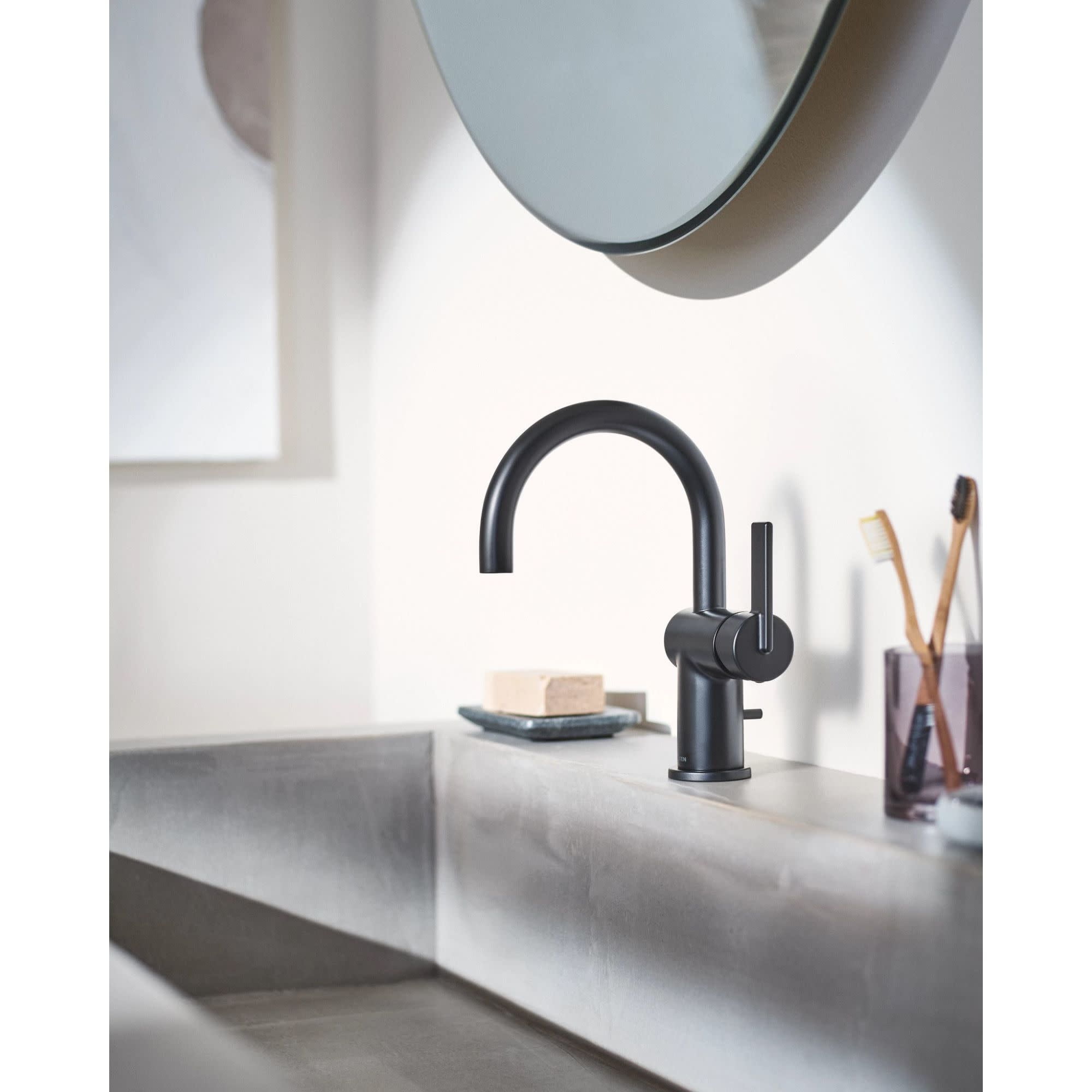 Moen 6221BG CIA Collection Single Handle Bathroom Sink Faucet, Brushed Gold