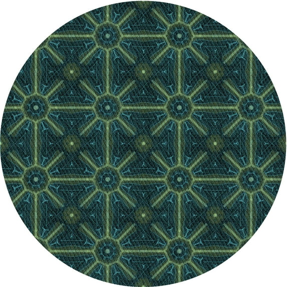 Ahgly Company Indoor Round Patterned Deep Teal Green Area Rugs, 3' Round