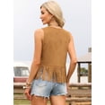 thumbnail image 3 of DARING DIVA Women's Fringe Open Front Faux Suede Tassel Vest Top Cardigan M Brown, 3 of 6