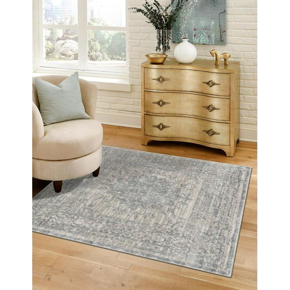 Unique Loom Aberdeen Collection Area Rug - Derbyshire (5' 3" Square Gray/Navy Blue)