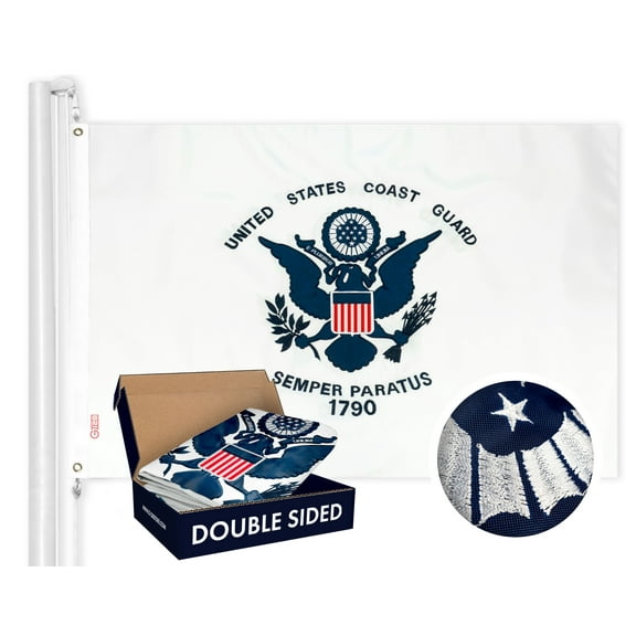 G128 - US Coast Guard Flag Double Sided 210D Embroidered 3x5 ft Flag with Brass Grommets