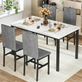 thumbnail image 3 of LinkRomat Dining Table Set for 4, Modern Faux Marble Kitchen Table with 4 Velvet Chairs, Space Saving Dinette Set for Dining Room, White & Grey, 3 of 10