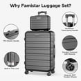 thumbnail image 3 of 4 Piece Set Luggage Sets Suitcase ABS Hardshell Lightweight Spinner Wheels (14/20/24/28 inch) Black, 3 of 11