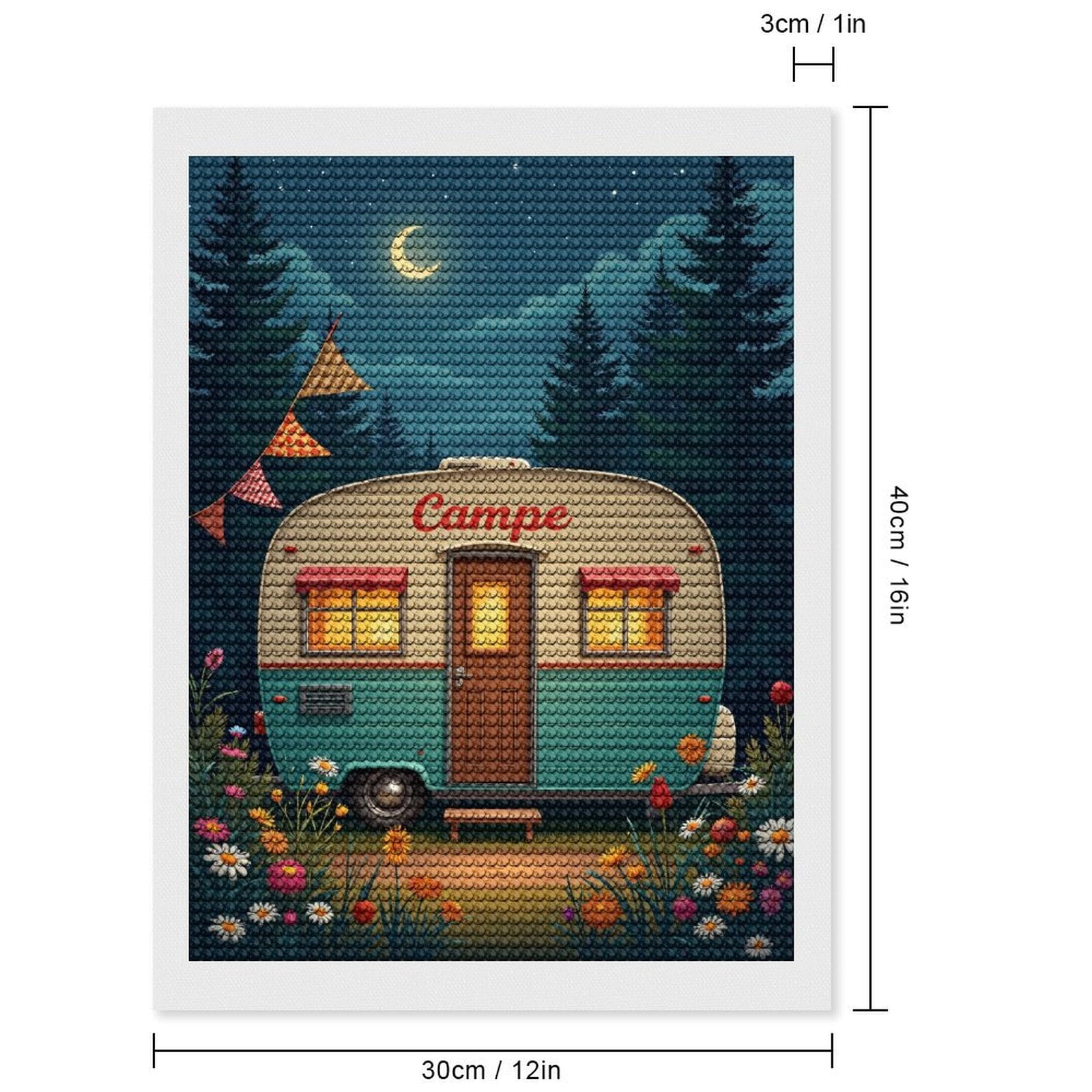 Diamond Art Kits for Adults, Vintage Camper Moonlit Night 5D Diamond Painting Kits for Adults Beginners, DIY Full Drill Diamond Painting, Gem Art and Crafts 12x16