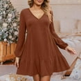 thumbnail image 2 of Einccm Women's Casual A-Line V Neck Long Sleeve Brushed Knit Dress for Spring and Fall Everyday Wear, 2 of 7
