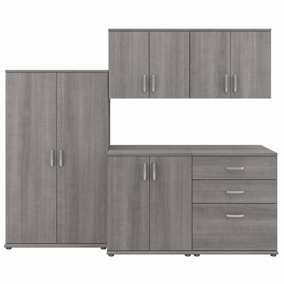 Pemberly Row 92W 5 Piece Modular Storage Set in Platinum Gray - Engineered Wood
