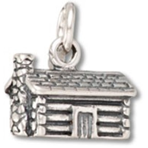 Sterling Silver 16" .8mm Box Chain 3D Small Rustic Log Cabin Chimney Pendant Necklace